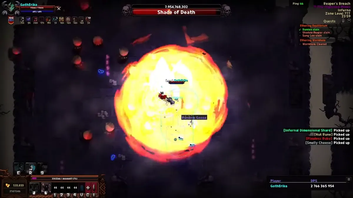 Flicker Strike Bard engulfing the Shade of Death boss in a fiery attack