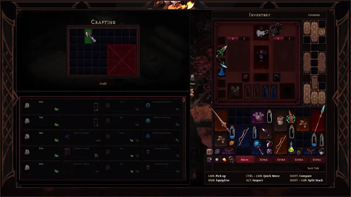 Hero Siege crafting cube open beside the character inventory