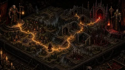 Hero Siege questgivers tracing one linked route across towns and boss gates