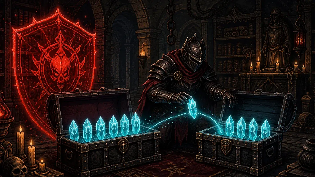 Hero Siege character soul crystals being copied between two protected archive chests