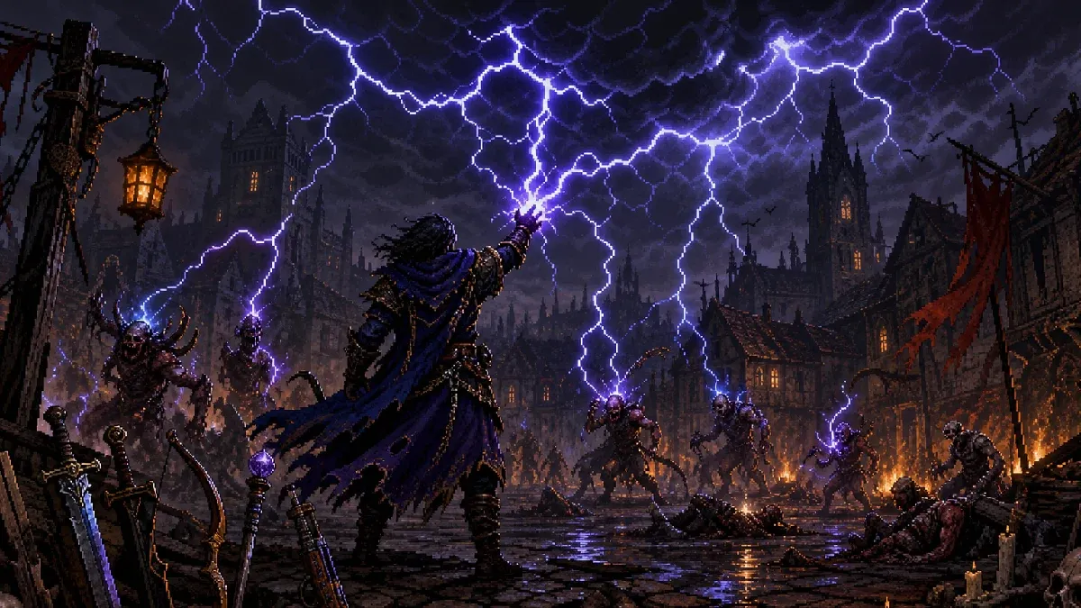 Stormweaver calling down a lightning strike in the Town of Inoya
